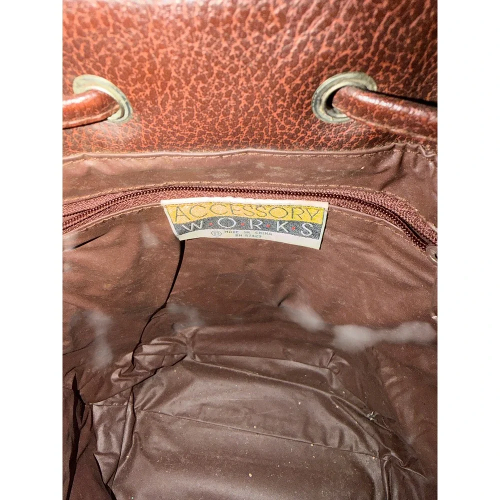 Accessory Works Vintage Brown Patchwork Bucket Bag Drawstring Crossbody Rare